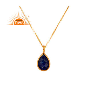 Meilleure vente Collier pendentif en argent sterling plaqué or 18 carats avec pierre précieuse lapis lazuli naturelle collier personnalisé fabricant de bijoux - Product Image 3