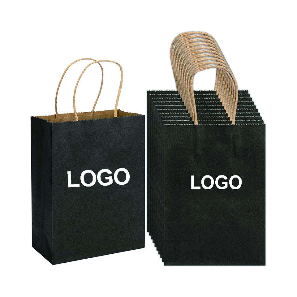 Black Biodegradable Eco-Friendly Kraft Paper Bag Twisted Handles Customizable Logo for Gift Restaurant Take-Away Shopping Bags