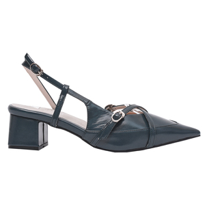 Zapatos de Tacón Medio Ann's de Charol con Punta Puntiaguda y Correa en X con Hebilla, Azul Sólido, Para Todas las Estaciones - Product Image 2