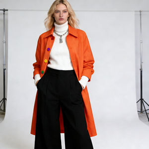 HOT <b>SALE</b> TEMU 2026 SWEET BABE Sweet Oversized Button-Down Breathable Puff Sleeve Front Orange Shirt Women <b>Spring</b> Summer Autumn - Product Image 4