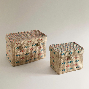 Ensemble d'articles essentiels : Paniers de rangement tressés à la main en jonc de mer à rayures, boîtes décoratives pour la décoration de la chambre d'enfant - Product Image 1