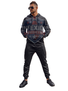 Survêtement à capuche pour homme, fermeture éclair intégrale, style sportif imprimé, respirant, en polyester, pour l'automne, avec poches latérales - Product Image 1
