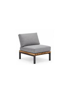 Chaise de salle à manger moderne rembourrée à pieds bas avec assise en tissu et lattes en bois, pieds en métal, mobilier d'extérieur et de maison - Product Image 3