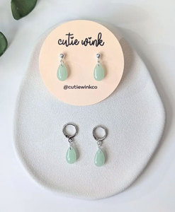 Handmade Silver Jade Teardrop Hoop <b>Earrings</b> Light <b>Green</b> Stone Dangle Boho Minimalist Jewelry - Product Image 3