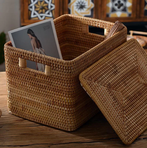 Home Decor Natural Rattan <b>Basket</b> with Handle Lid for Clothing <b>Toys</b> Books <b>Storage</b> Laundry <b>Basket</b> Home Hotel Organization Decor - Product Image 4