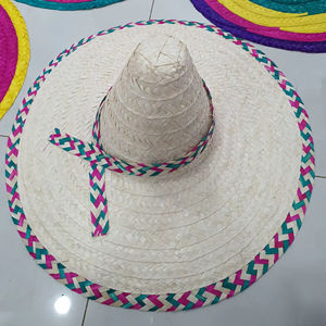Chapeau de paille coloré Puebla Sombrero du Vietnam, diamètre 49 cm, imprimé à la main, pour affaires, soirées décontractées, fêtes et vacances - Product Image 1