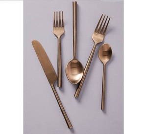 Wholesale Nordic Copper Tableware Set PVD Coating Stainless Steel Reusable Cutlery Minimalist Design <b>Flatware</b> for Boutique Hotel - Product Image 1