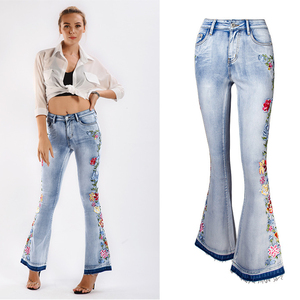 Custom Stretch <b>Elastic</b> Unique Quick Dry Breathable High Street Style Vintage Flared Women's <b>Jeans</b> Denim Pants Wholesale - Product Image 1