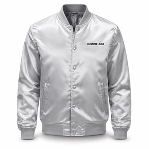 Veste universitaire en satin brodée sur mesure, coupe ajustée, style bomber, pour garçons, en polyester, avec logo brodé personnalisé, vestes pour hommes - Product Image 1