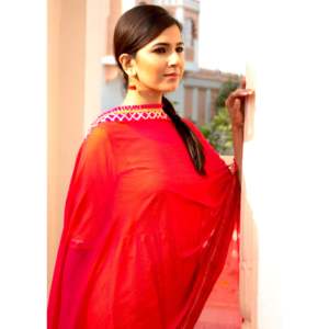 Robe Kesariya Gulab jaune vif avec dupatta en Gota, respirante, taille XS, élément de mode couleur contrastée, taille naturelle, coupe trapèze, pour le quotidien - Product Image 3