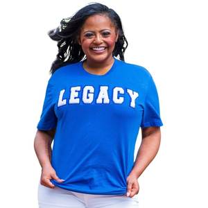 T-shirt en chenille bleu royal pour femme, motif lettres grecques Zeta Phi Beta, style décontracté streetwear, en coton premium - Product Image 1