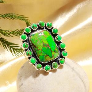 Anillo de Boda Clásico de Turquesa Verde Cobre con Forma de Cojín de Piedra Natural, Joyería Fina de Piedras Preciosas al por Mayor, Plata de Ley 925 Sólida - Product Image 3