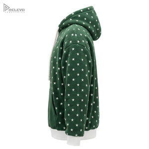 OEM Unisex 100% Cotton Fleece Pullover <b>Hoodie</b> Full Star Pattern Contrast <b>White</b> Rib Hem Pine Green Streetwear <b>Hoodie</b> Fully Custom - Product Image 3