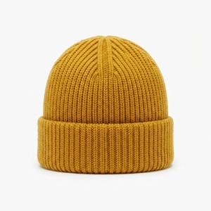Custom Mustard Yellow Rib Knit Cuffed Beanie <b>Hat</b> <b>Winter</b> Warm Skull Cap With Custom Logo - Product Image 5