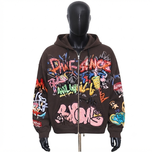 Sweat à capuche zippé rose pour filles, broderie graffiti, style streetwear oversize, en molleton unisexe - Product Image 2