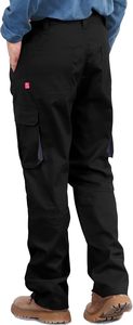 Men's <b>Black</b> Cotton <b>Work</b> <b>Pants</b> With Multiple Pockets Abrasion Resistant Elastic Waist Cargo Trousers - Product Image 4