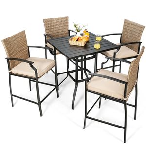 Set di 4 Sgabelli da Bar in Rattan per Patio con Cuscini Morbidi, Set da Giardino - Product Image 5