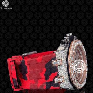 Charm Jewels Luxury Diamond Watch Stainless Steel Rectangle Case Analog Quartz Movement <b>Red</b> Leather Band Unisex Fashion - Product Image 2