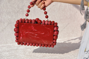 Luxury <b>handmade</b> red resin clutch bag with beaded handle for women evening party wedding designer hard case handbag - Product Image 4