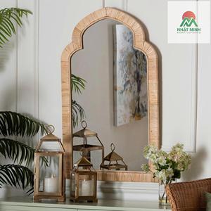 Handcrafted rattan <b>mirror</b> with a curved arch shape. Durable construction. Designed for vertical hanging. Fully assembled. - Product Image 2