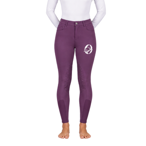 Leggings d'équitation pour femmes, couleur rouge vin, taille haute, extensibles, avec grip intégral en silicone, pour l'entraînement et le sport - Product Image 1