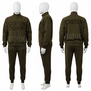 Custom Design Men's Olive Green Tracksuit Full Zip Hooded <b>Sweatshirt</b> Set Casual Sport Wear Autumn Streetwear Regular Fit - Product Image 1