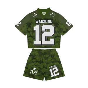 Ensemble personnalisé pour homme, été, deux pièces, chemise à col en V et short à cordon de serrage, léger, 100% polyester, séchage rapide, maillot de football américain - Product Image 1