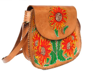 Hand <b>Tooling</b> Genuine <b>Leather</b> Crossbody Bag With Sunflower Pattern Flap Closure Bohemian Style Women's Daily Use Handbag - Product Image 2