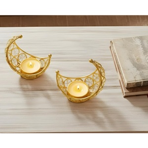 Classyo <b>Moon</b> Shaped <b>Crystal</b> Tea Light Candle Holders (Pack of 2) Stainless Steel Eco-Friendly Wedding Home Decor - Product Image 5
