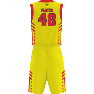 Ensemble de maillots de basket-ball personnalisés, jaune et rouge, impression par sublimation, nom de l'équipe, 48, polyester respirant, uniforme unisexe pour adultes - Product Image 2