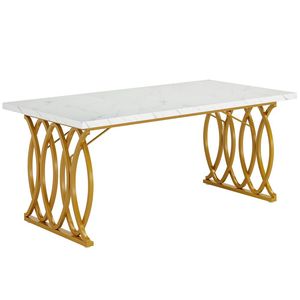 Tavolo da Pranzo Rettangolare in Stile Moderno con Piano in Marmo Artificiale Raffinato per Soggiorno e Cucina - Product Image 6