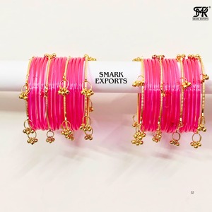 Rani Pink Gold Plated 32-Piece Kashmiri Jelly Bangles Set Ghungru for Both Hands Traditional Indian Women's Fashion Bridal - Product Image 6