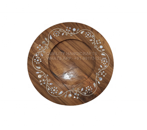 Vente directe d'usine, plateau de service en bois d'acacia à incrustations, plateau artisanal de qualité en nacre indienne, 34x34 cm, hôtel - Product Image 3