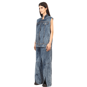 ชุดเซ็ต 2 ชิ้น เสื้อกั๊กยีนส์ทรงหลวมสไตล์วินเทจสีซีดแบบย้อมสีเอซิด พร้อมกางเกงขาบานทรงเอวสูง ตัดขอบดิบ งานปักคุณภาพสูง เป็นมิตรกับสิ่งแวดล้อม สำหรับผู้หญิง ใส่สบายในฤดูหนาว - Product Image 5