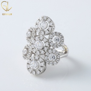 Round Cut Moissanite Diamond <b>Split</b> Shank <b>Ring</b>, Seven Stone Halo Engagement <b>Ring</b>, Cluster <b>Ring</b> For Women Anniversary Gift - Product Image 1