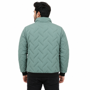 Quilted Padded Men's <b>Jackets</b> Lightweight Winter Outerwear Stand Collar Full Zipper Ribbed Cuffs Hem Zipper Pockets Casual Coat - Product Image 2