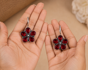 Wholesale Flower Dangle <b>Earrings</b> Red Green Gemstone Oxidized Silver <b>Hook</b> <b>Earrings</b> for Women - Product Image 5