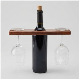 Porte-bouteilles à vin rectangulaire en bois d'acacia avec supports à verres, design minimaliste, vaisselle réutilisable - Product Image 5