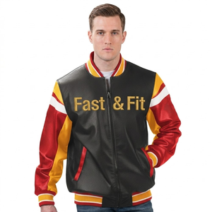Blouson d'hiver personnalisé de haute qualité pour homme, style universitaire tendance, en cuir et toile, avec logo frontal, coupe-vent - Product Image 5