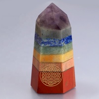 Achat en ligne Chakra Collé Cristal Générateur Tour Sculpté Agate Pierre De Lune Pyramide Sculpture Fleur Vie Symbole Gravé Amour