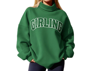 Sweat-shirt surdimensionné à col montant pour femme, en molleton de coton épais de haute qualité, personnalisé avec broderie frontale et épaules tombantes - Product Image 1