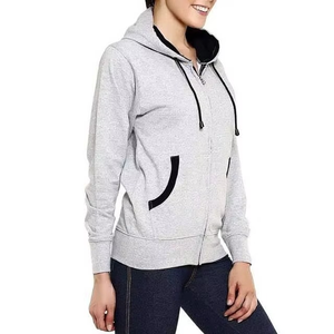 Sudadera con capucha para mujer, color gris, manga larga, con cremallera, color sólido, transpirable, mezcla de algodón tejido, estilo otoñal, sudadera con capucha forrada - Product Image 6