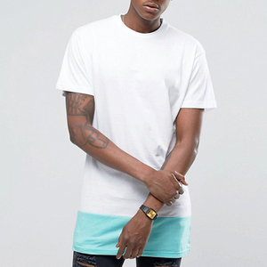 Men's Oversized Short Sleeve <b>T</b>-<b>Shirt</b> With Contrast Trim Color Blocked Solid Cotton Casual O-Neck <b>Long</b> Fit - Product Image 1