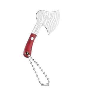 <b>Custom</b> Mini Damascus Steel Axe <b>Keychain</b> with Wooden Handle and Leather Sheath - Product Image 5