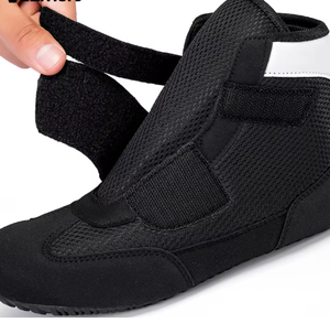 High Top Wrestling <b>Shoes</b> Black Mesh Upper <b>Velcro</b> Strap Rubber Outsole EVA Midsole Unisex Combat Training Footwear - Product Image 6