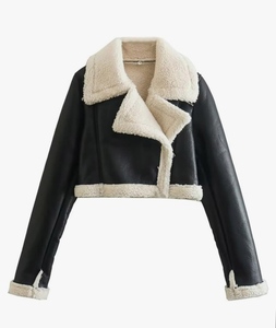 Chaqueta Corta Casual de Invierno para Mujer con Cuello de Piel Sintética de Zorro, Forro de Sherpa y Cierre de Cremallera, 100% - Product Image 1