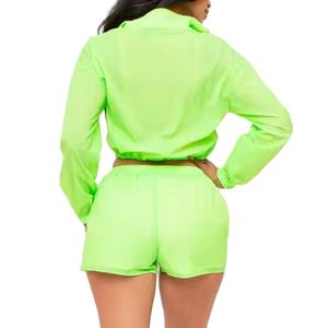 Ventes en gros de vêtements de rue pour femmes, ensembles de shorts et de vestes coupe-vent, fermeture éclair sur le devant, ensemble 2 pièces, ensemble de shorts coupe-vent pour femmes personnalisable - Product Image 2