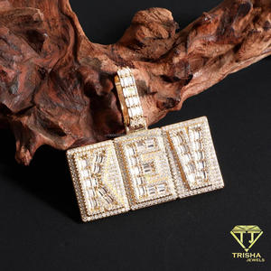 Luxury Moissanite Diamond Rectangular <b>Block</b> Pendant With Detailed <b>Letter</b> Design Baguette Style Sparkling Stone Coverage - Product Image 4