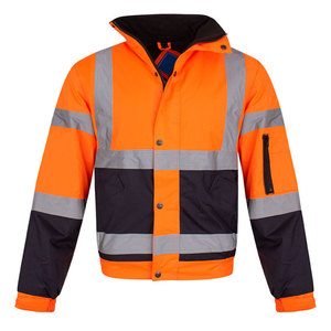 High Visibility Safety <b>Jacket</b> Class 2 Waterproof Reflective Workwear Navy Blue with <b>Silver</b> Stripes and Zipper Closure - Product Image 5