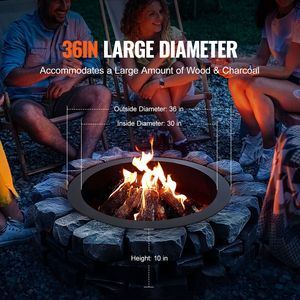 Heavy Duty 36-Inch Outer & 30-Inch Inner Diameter 10-Inch Height 2.5mm <b>Thick</b> Carbon Steel Fire Pit <b>Ring</b> for Grill and Bowl - Product Image 3